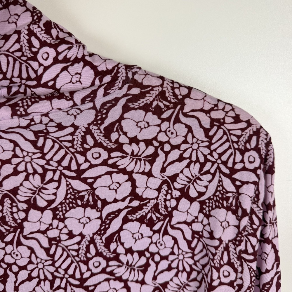 J Crew Floral Tissue Turtleneck Top Large Burgundy Cotton Lightweight Preppy - Picture 2 of 9